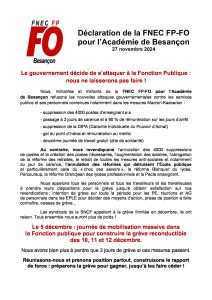 Lire la suite à propos de l’article Mobilisation générale fonction publique le 5 décembre ! Préparons la grève reconductible des 10, 11 et 12 avec les cheminots ! Le gouvernement doit céder !